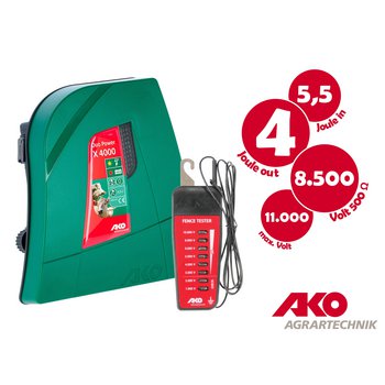 AKO Duo Power X4000 12 V / 230 V Kombigerät, 3,0 Joule + Zaunprüfer gratis